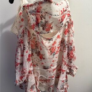 Bardot Floral Print Blouse with Lace Accents
